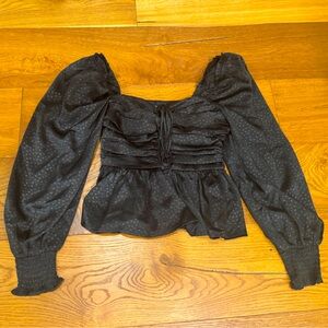 Vici Black Puff Sleeve Ruched Blouse